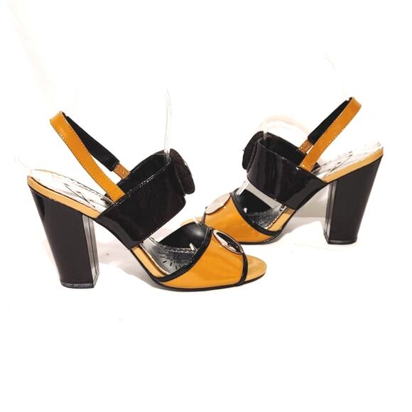 Naughty Monkey Happy Planet Sandals Formal Block Heel Black Tan Women Size 6.5 - Picture 2 of 9